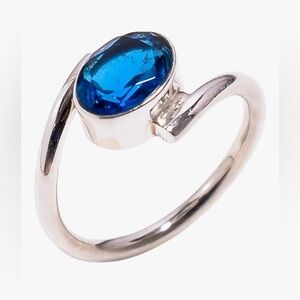 Stunning Sterling Silver Vibrant London Blue Topaz  Swirl Ring Size 7